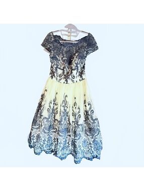 Gorgeous Chi Chi London Navy Lace and Cream Tulle A Line Dress Size 8